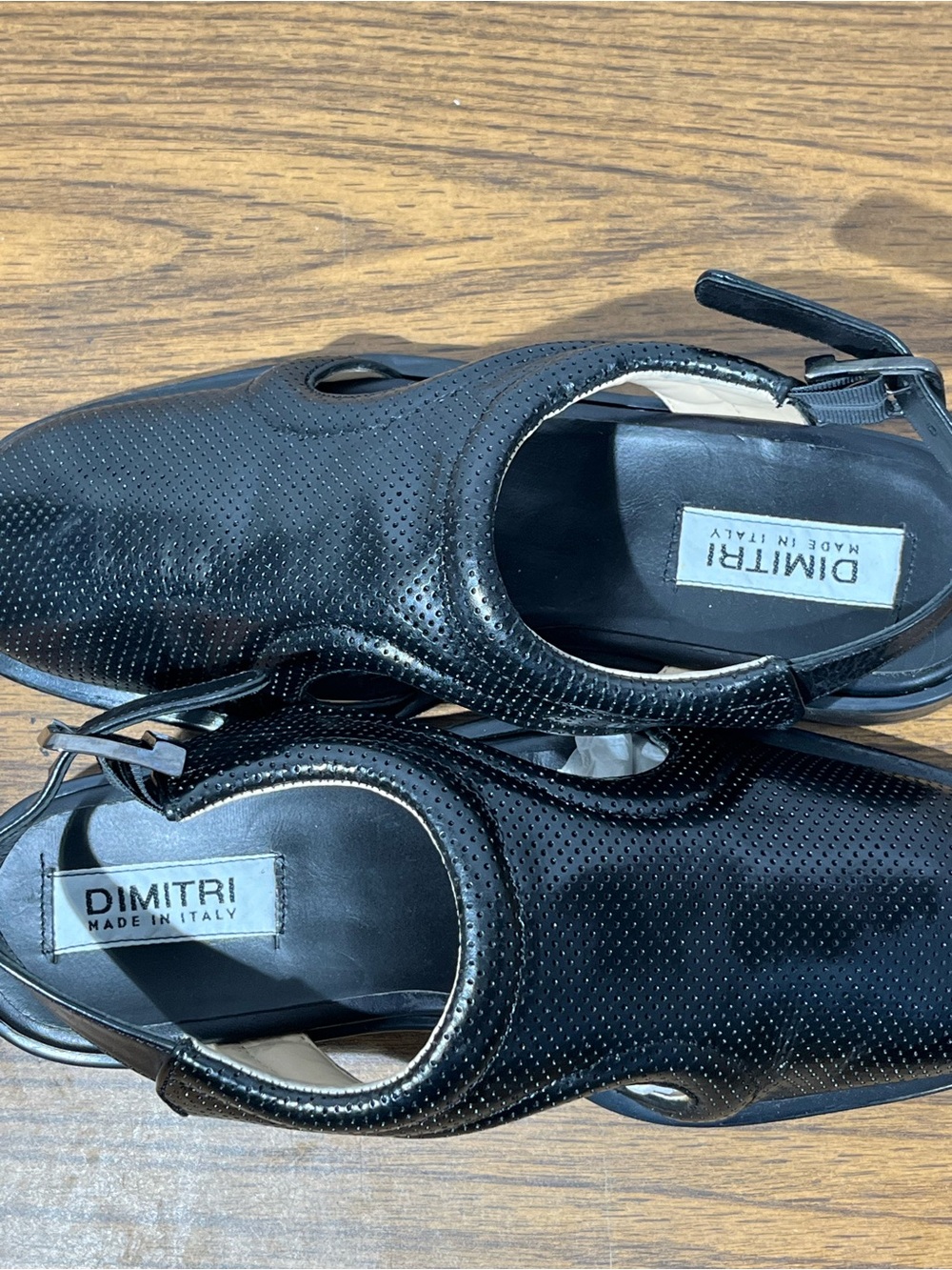 Dimitri Black Perforated Leather Slingback Mule Wedge Sandals  9.5 Wide 32321